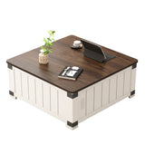 Farmhouse Style Lift Top Coffee Table With Storage And Charging Station - White Wood