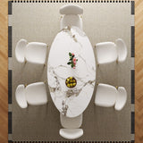 Steel Base Oval Sintered Stone Dining Table With 4 Chairs