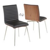 Mason - Contemporary Swivel Dining / Accent Chair (Set of 2) - Stainless Steel, Walnut Wood