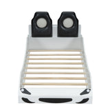 Race Car Shaped Platform Bed With LED And Upholstered Backrest In