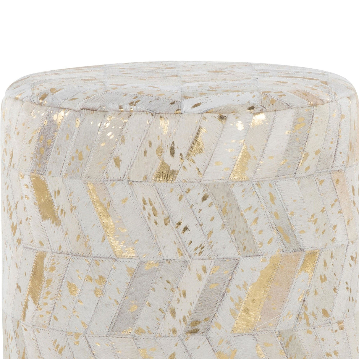 Oro - Ottoman - Gold Metal, Ivory Leather, Gold Splatter
