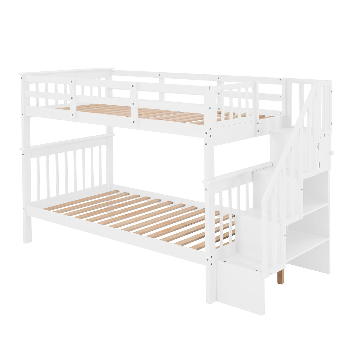 Stairway Bunk Bed With Storage And Guard Rail For Bedroom