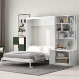 Full Size Murphy Bed With Multiple Storage Shelves And A Cabinet - White