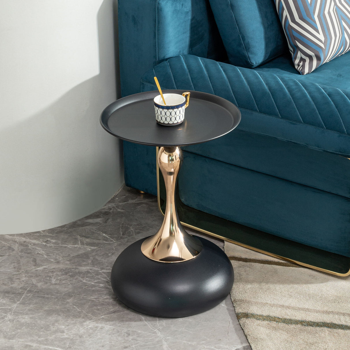 Modern Round Side Table For Small Spaces With Carbon Steel Construction