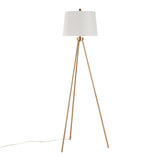 Tripod - Metal Floor Lamp - Gold Metal, White Linen