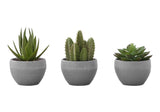6" Tall, Artificial Plant, Succulent, Indoor, Faux, Fake, Table, Greenery, Potted, Decorative (Set of 3) - Green / Gray