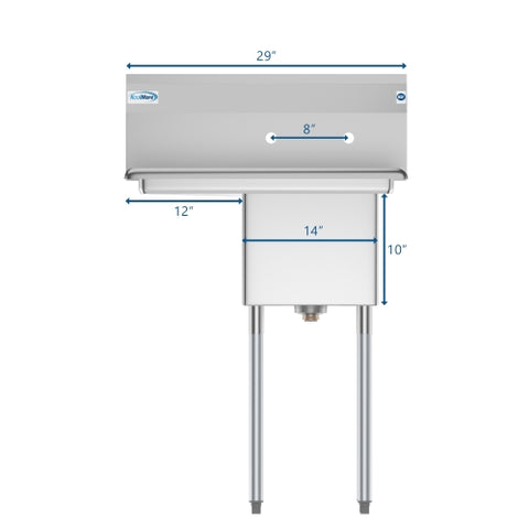 29 in. One compartment Stainless Steel Commercial Restaurant Sink with Drainboard, Bowl Size 14" x 16" x 11" SA141611-12L3.