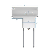 29 in. One compartment Stainless Steel Commercial Restaurant Sink with Drainboard, Bowl Size 14" x 16" x 11" SA141611-12L3.