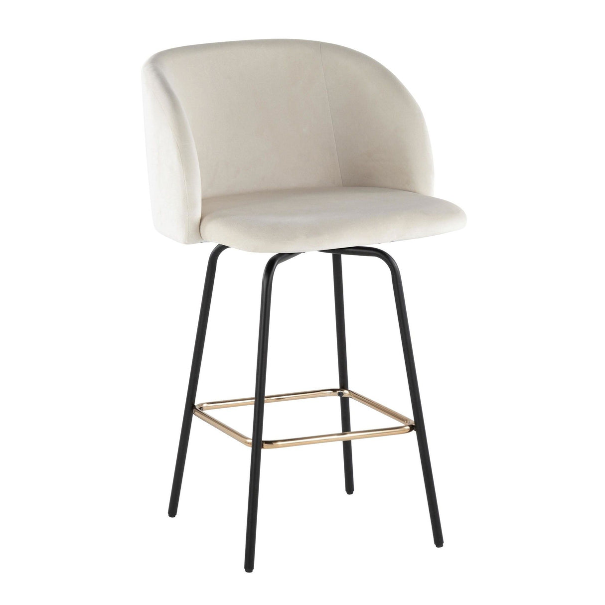 Fran - Swivel Fixed-Height Counter Stool (Set of 2) - Black Metal, Cream Velvet, Gold Metal