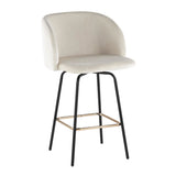Fran - Swivel Fixed-Height Counter Stool (Set of 2) - Black Metal, Cream Velvet, Gold Metal