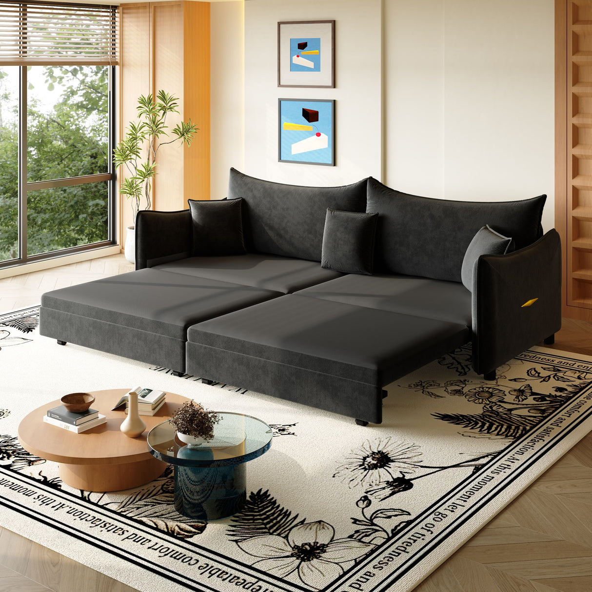 King Pull Out Sofa Bed, 3-In-1 Convertible Bed With 3 Pillows