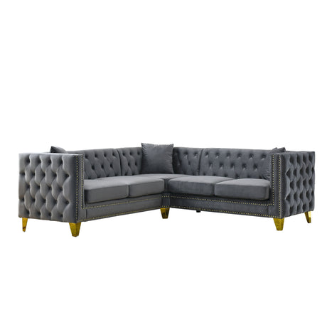 L-Shaped Corner Sofa, 5 Seater Sectional With Tufted Design