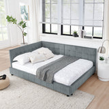 Mid-Century Storage Upholstered Tufted Bed Frame With Backrest And Armrests