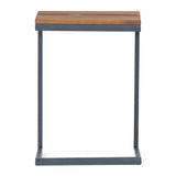 C Shaped End Table With Iron Base And Fir Wood To