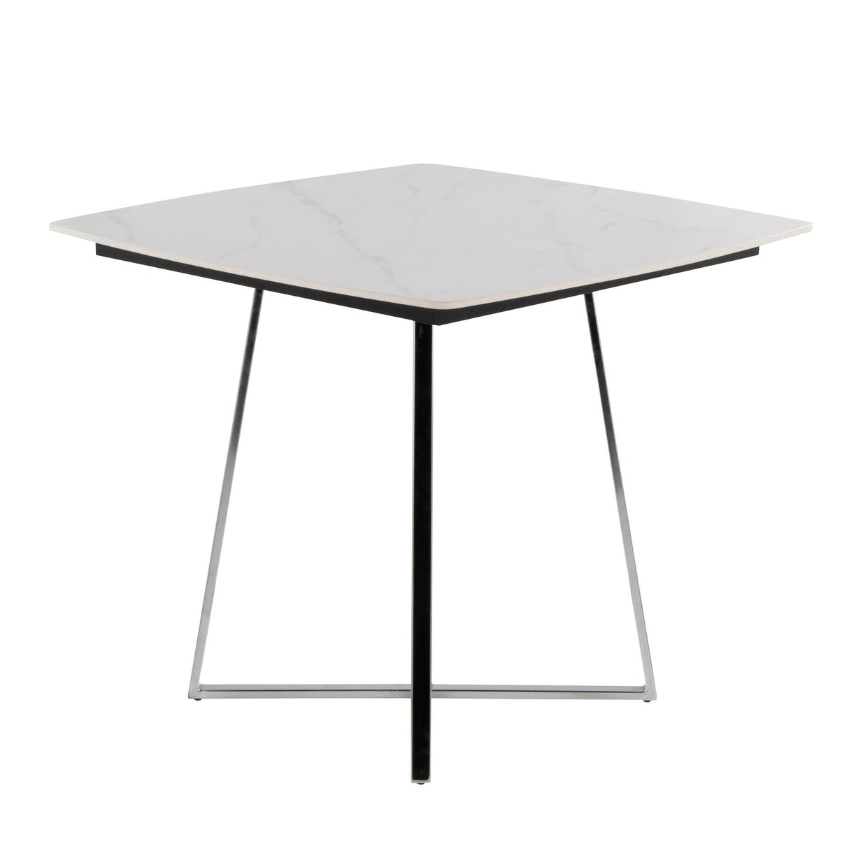 Folia - Dinette Table - Chrome Metal, White Textured Marble, Black Wood