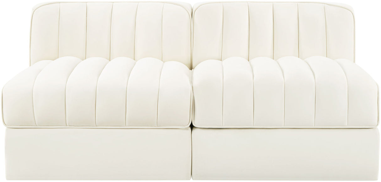 Rummi - Velvet Performance Fabric Upholstered 2 Piece Modular Armless Loveseat