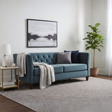 Button Tufted Velvet 3-Seater Sofa, Square Arm Upholstered Couch With Tapered Wood Legs, Mid-Century Tufted Large Sofa Furniture For Living Room