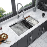 Premium Single Bowl Undermount Workstation Kitchen Sink With Accessories, Finish, 16 Gauge Stainless Steel - Black