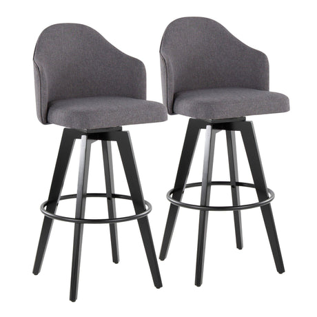 Ahoy - Upholstered Fixed-Height Barstool (Set of 2) - Black Base, Black Footrest