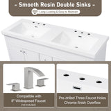 Vanity Top With Undermount Rectangular Double Sinks, Faucet Holes - White