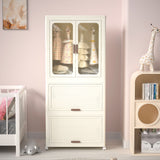 Portable Wardrobe Closet Storage Organizer With Magnetic Doors And Hanging Rod - Cream White