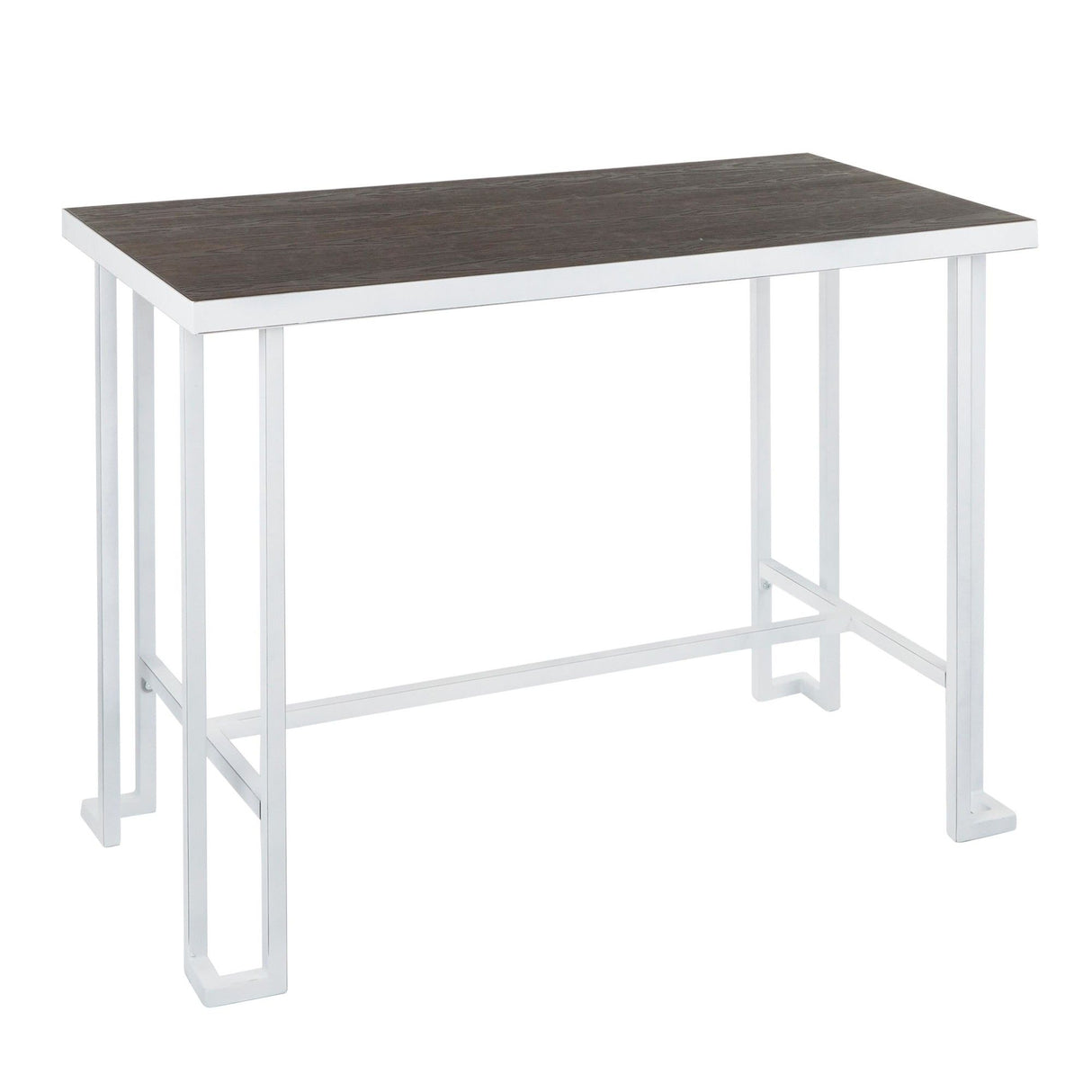 Roman - Industrial Counter Table - Vintage White Metal And Espresso Wood-Pressed Grain Bamboo