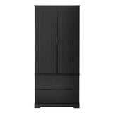 Fluted Kitchen Pantry Cabinet With 2 Large Drawers & 8 Door Spice Rack Freestanding Storage Organizer - Black