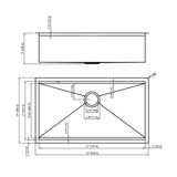 33" Undermount Kitchen Sink Single Bowl Stainless Steel Ledge Workstation In Brushed Nickel, 16 Gauge 304 Stainless Steel, 33 X 19 X 9 Inch