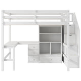 Loft Bed & L Shaped Desk, Drawers, Cabinet, And Storage Staircase