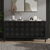 Stylish Storage Cabinet Sideboard With Unique Geometric Circle Door Design - Black