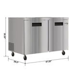 48 in. Two Door Commercial Undercounter Refrigerator in Stainless-Steel 11 cu. ft. (KM-UCR-2DSS)