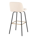 Toriano - Fixed-Height Barstool (Set of 2) - Black Metal, Cream Faux Leather, Gold Metal