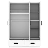 3 Door Wardrobe Closet With Storage Drawers, Shelves And Hanging Rod - White