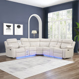 Lacrosse - Power Reclining Sectional Sofa & Bluetooth Speakers, LED Lights, Console Storage, Cup Holders And USB Charging - Beige