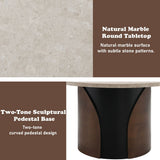 Rufina - Round Dining Table With Marble Top - Natural Marble Top & Walnut