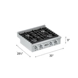 30 in Gas Range-Top with 4 Sealed Italian Burners and Stainless-Steel Stovetop Knobs.