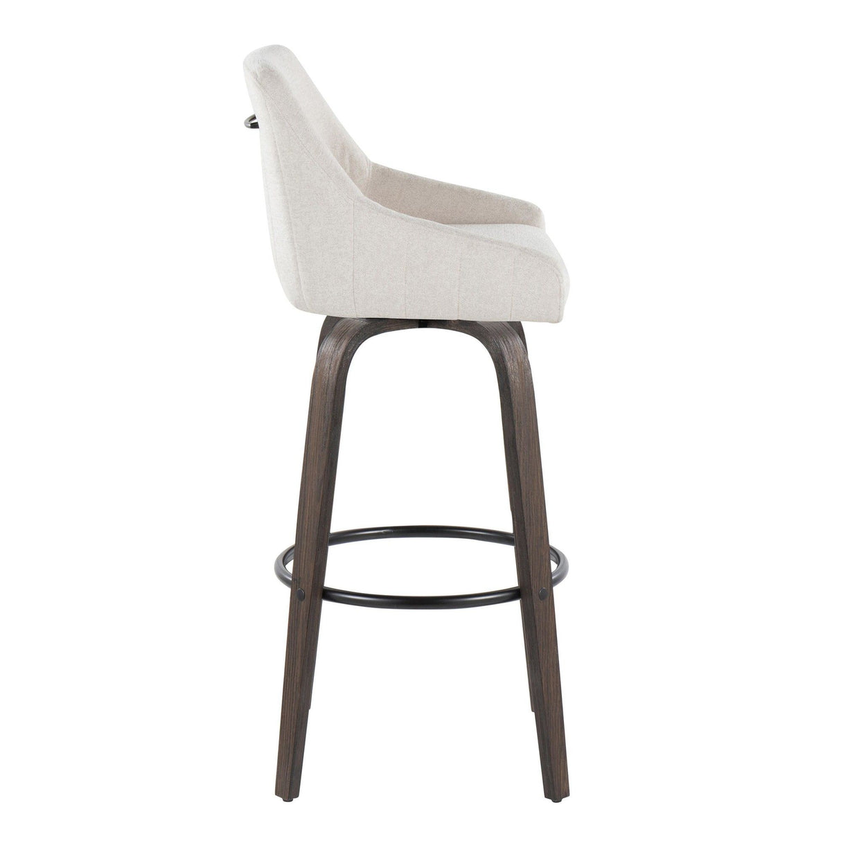 Hannah - 30" Fixed-Height Barstool With Swivel And Round Black Metal Footrest (Set of 2) - Walnut Glazed Wood