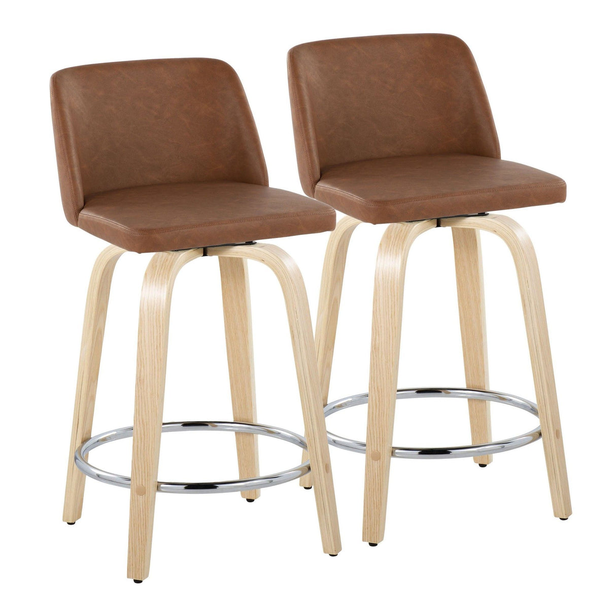Tintori - Fixed-Height Swivel Counter Stool With Natural Wood Frame (Set of 2)