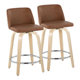 Tintori - Fixed-Height Swivel Counter Stool With Natural Wood Frame (Set of 2)