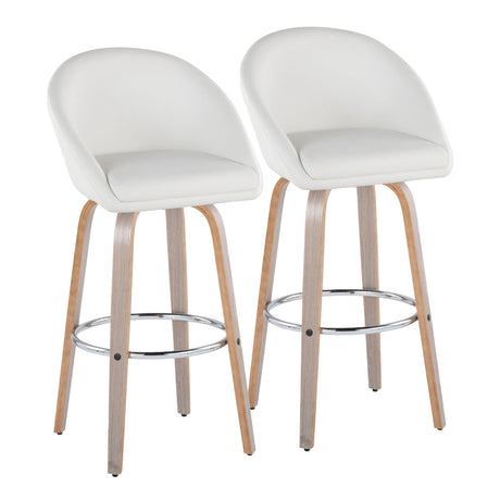 Matisse - 30" Highback Fixed-Height Barstool With Swivel And Round Chrome Metal Footrest (Set of 2) - Light Gray Wood