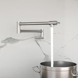 Wall Mount Pot Filler Faucet Folding Stretchable Kitchen Sink Faucet With 2 Handles - Brushed Nickel