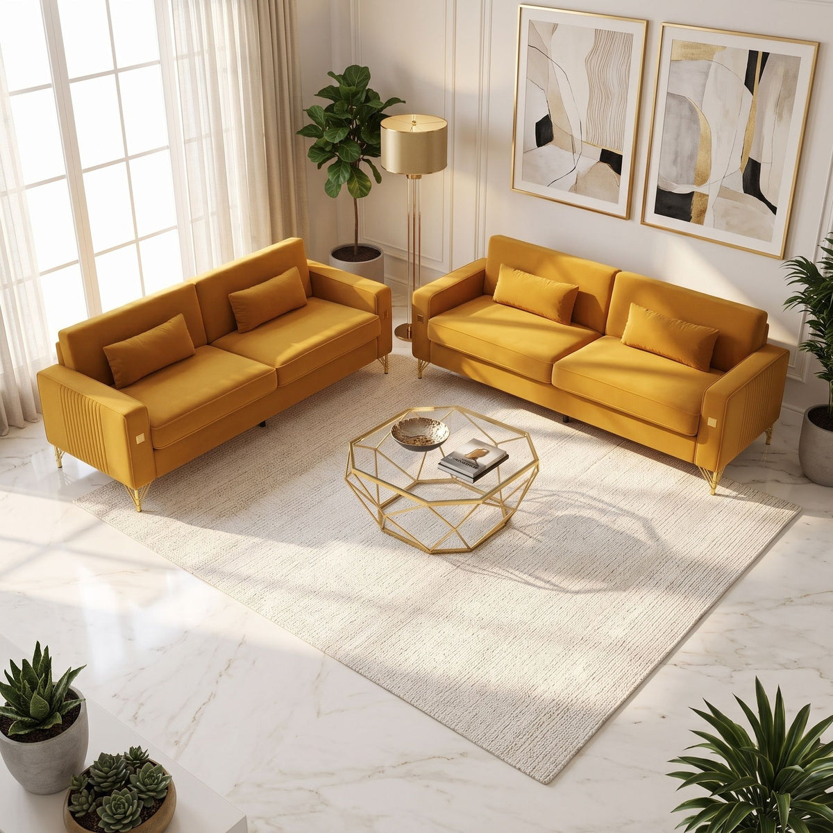 2 Pieces Sofa Sofa Set With Removable Cushions For Home Apartment