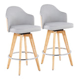 Ahoy - Fixed - Height Counter Stool - Natural Bamboo Legs And Round Chrome Metal Footrest With Light Gray Fabric Seat And Natural Bamboo Back (Set of 2)