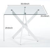 Dining Table With Cross Metal Leg And Tempered Glass, Modern Space Saving Kitchen Table For Living Room Legs, Square Table