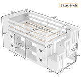 Loft Bed With Storage Cabinets, Staircase Drawers & LED Lights