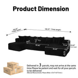 Modular U-Shaped Sectional Sofa, 4 Seater Chaise Lounge With Reversible Design Striped - Black