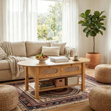 Oval Coffee Table With With 2 Storage Drawers For Living Rooms - Wood