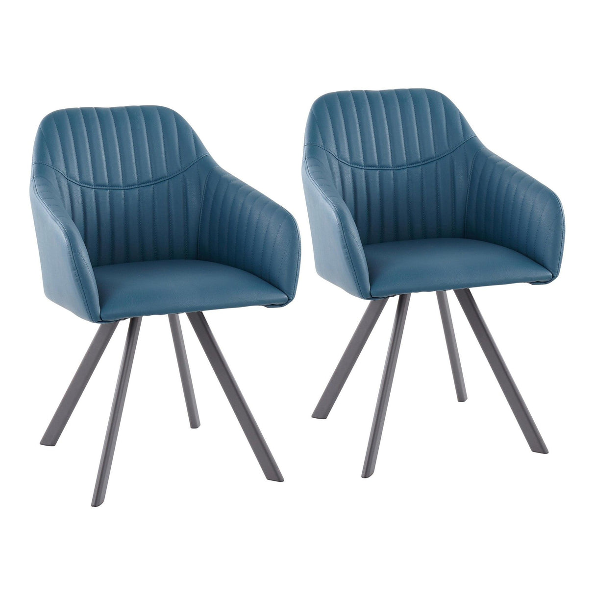 Clubhouse - Pleated Chair - Black Metal And Teal Faux Leather (Set of 2)