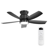 Flush Mount Ceiling Fan With LED Light 22W And Remote Control Blades For Indoor Use - Black