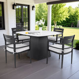 Outdoor Patio Dining Set, Squircle Dining Table, Dining Chairs With Sunbrella Cushions